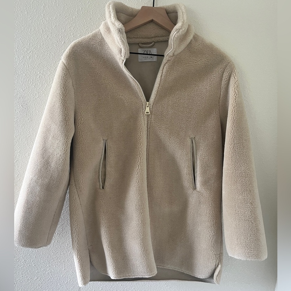 Zara Collared Faux Sherpa Fleece Coat